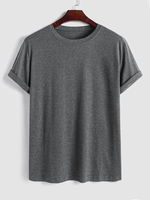 T-shirt de Base en Couleur Unie à Manches Courtes L Gris foncé