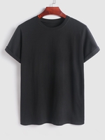 T-shirt de Base en Couleur Unie à Manches Courtes L Noir