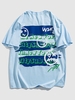 T-shirt de Fête Décontracté Motif de Lettre Visage Souriant L Bleu clair