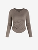 T-shirt de Sport Drapé à Col Cranté L Café profond