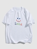 T-shirt Drôle à Imprimé Lettre Visage Souriant L Blanc