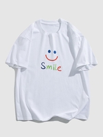 T-shirt Drôle à Imprimé Lettre Visage Souriant L Blanc