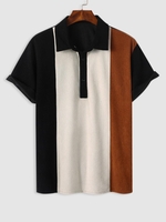 T-shirt en Blocs de Couleurs à Demi-Bouton à Manches Courtes en Velours Côtelé Xl Multi b