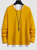 T-shirt en Blocs de Couleurs Jointif à Manches Longues S Jaune