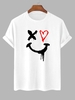T-shirt en Coton à Manches Courtes Motif de Visage Souriant 2xl Blanc