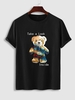 T-shirt en Coton à Motif Ours et Slogan Xxl Noir