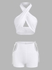 T-shirt et Short à Bande Moulante Découpé avec Nœud Papillon et Short L Blanc