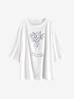 T-shirt Fleur à Goutte Epaule Surdimensionné S Blanc