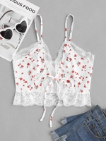 T-shirt Fleuri en Dentelle à Bretelles S
