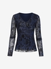T-shirt Flocage Motif en Maille à Col V L Bleu
