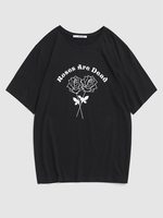 T-shirt Graphique à Imprimé Rose Lettre Streetwear Xl Noir