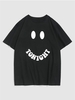 T-shirt Graphique à Manches Courtes à Imprimé Visage Souriant et Lettre Streetwear Xl Noir