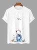 T-shirt Graphique Chat et Arête de Poisson Dessin Animé L Blanc