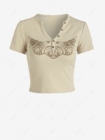 T-shirt Graphique Côtelé Bouton en Avant S Café lumière