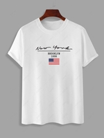 T-shirt Graphique Motif de Drapeau Américain à Manches Courtes M Blanc