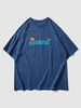 T-shirt Graphique Paysage de Couche du Soleil Xl Bleu foncé toile de jean