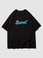 T-shirt Graphique Paysage de Couche du Soleil Xl Noir