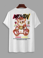 T-shirt Graphique POCKET MONEY Ours de Dessin Animé à Manches Courtes L Blanc