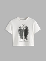 T-shirt Halloween Graphique Squelette S Blanc