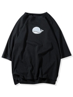 T-shirt Haut Bas Dauphin Dessin Animé Imprimé à Manches Courtes L Noir