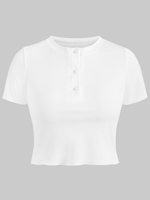 T-shirt Henley Court Côtelé L Blanc