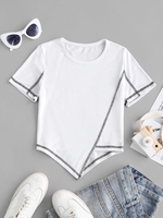 T-shirt Jersey Cousu en Haut à Ourlet Asymétrique M Blanc