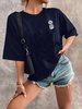 T-shirt Lâche à Imprimé Ananas à Goutte Epaule S Bleu profond
