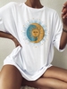 T-shirt Lâche à Imprimé Lune Etoile et Soleil à Goutte Epaule M Blanc