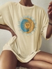 T-shirt Lâche à Imprimé Lune Etoile et Soleil à Goutte Epaule Xl Café lumière