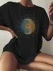 T-shirt Lâche à Imprimé Lune Etoile et Soleil à Goutte Epaule Xl Noir