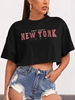T-shirt Lâche Court à Lettre NEW YORK S Noir