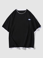 T-shirt Lettre à Goutte Epaule à Double Ourlet avec Patch Streetwear Xl Noir