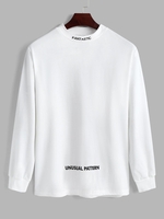 T-shirt Lettre Brodée en Couleur Unie à Manches Longues L Blanc