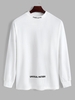 T-shirt Lettre Brodée en Couleur Unie à Manches Longues M Blanc