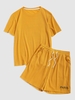 T-shirt Lettre Brodée en Couleur Unie et Short S Deep yellow