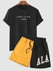 T-shirt Lettre C Ligne A Court à Manches Courtes et Short Bicolore Taille unique Noir