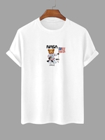 T-shirt Lettre Graphique et Ours à Manches Courtes Xl Blanc