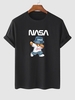 T-shirt Lettre Graphique et Ours et Lettre SPACE à Manches Courtes L Noir