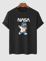 T-shirt Lettre Graphique et Ours et Lettre SPACE à Manches Courtes M Noir