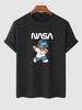 T-shirt Lettre Graphique et Ours et Lettre SPACE à Manches Courtes Xl Noir