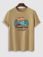 T-shirt Ligne A à Imprimé Forêt Montagne à Manches Courtes S Café lumière