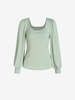 T-shirt Manches Lanternes à Col U L Vert clair