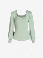 T-shirt Manches Lanternes à Col U L Vert clair