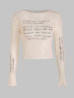 T-shirt Minimaliste Superposé à Imprimé Graphique en Maille Transparente M Café lumière