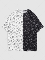 T-shirt Monochrome de Dessin Animé Imprimé Xl Blanc
