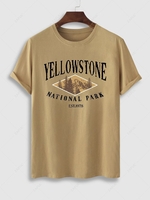 T-shirt Motif de Arbre et Slogan YELLOWSTONE NATIONAL PARK L Café lumière