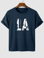 T-shirt Motif de Cocotier et Lettre LA à Manches Courtes Xl Bleu profond
