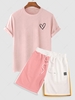 T-shirt Motif de Cœur en Coton à Manches Courtes et Short en Blocs de Couleurs Taille unique Rose clair