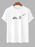 T-shirt Motif de Dinosaure Dessin Animé à Manches Courtes L Blanc