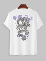 T-shirt Motif de Dragon Tokyo à Manches Courtes M Blanc